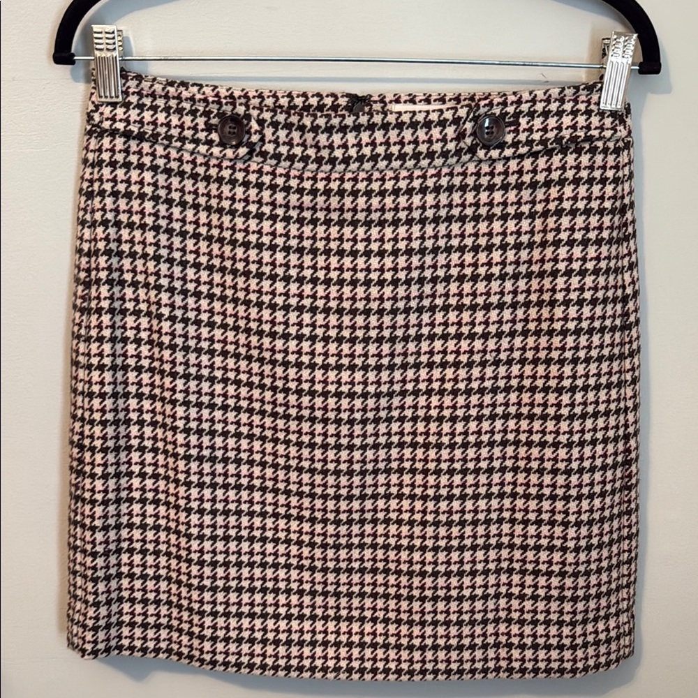 Classic Twill Houndstooth Skirt from LOFT in cream, pink, brown print